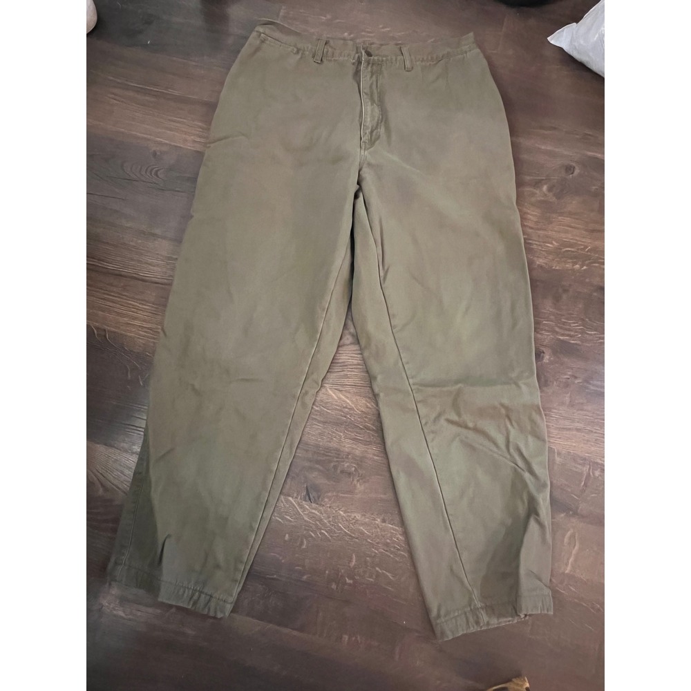 Cabelas Mens Flannel Lined Chino Pants Olive Green Plaid Lined 33x29 Outdoor